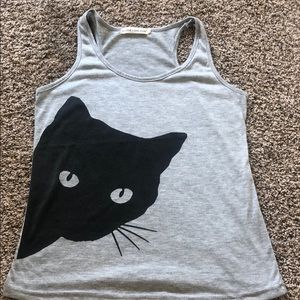Black cat cotton tank top